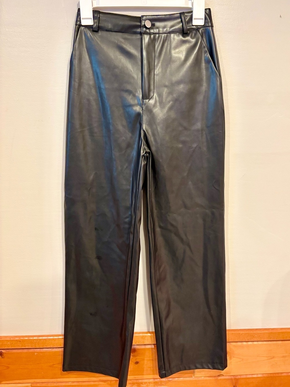 SHEIN Black Faux Leather Wide Leg Pants High Waisted Women's Small